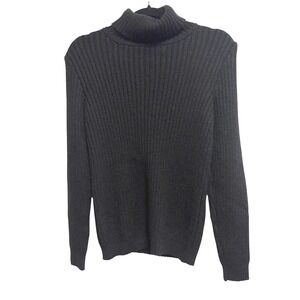 Peruvian Alpaca Warehouse Ribbed Turtleneck Sweater Black Knit Top Long Sleeve S